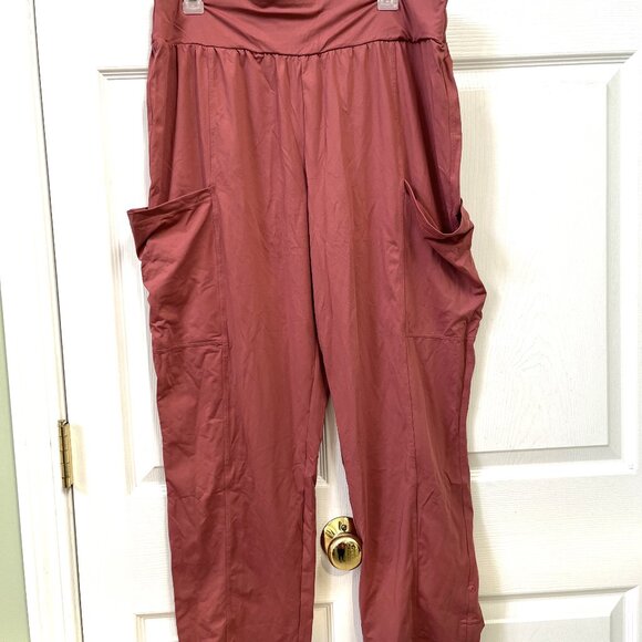 NWT LADIES SIZE XL HALARA LIGHT ROSE RED CARGO POCKET ELASTIC WAIST PANTS - Picture 2 of 4